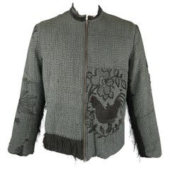 BY WALID L Teal & Black Embroiderred Silk Coat Bomber Jacket