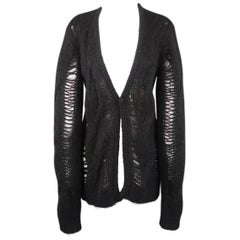 GIVENCHY Size M Black Wool / Mohair Destroyed Single Button Cardigan Sweater