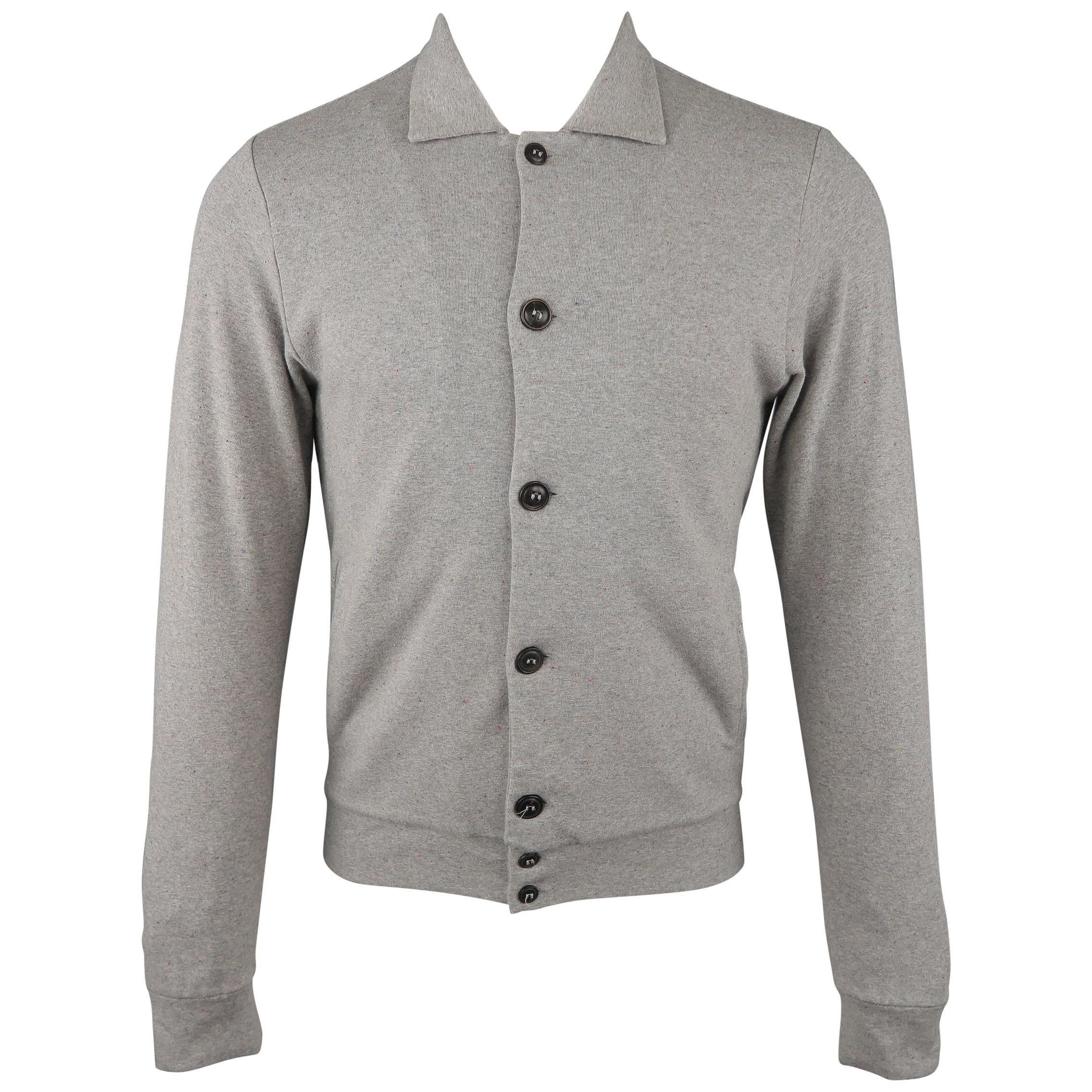 HOMECORE S Heather Gray Speckled Jersey Button Up Collared Jacket