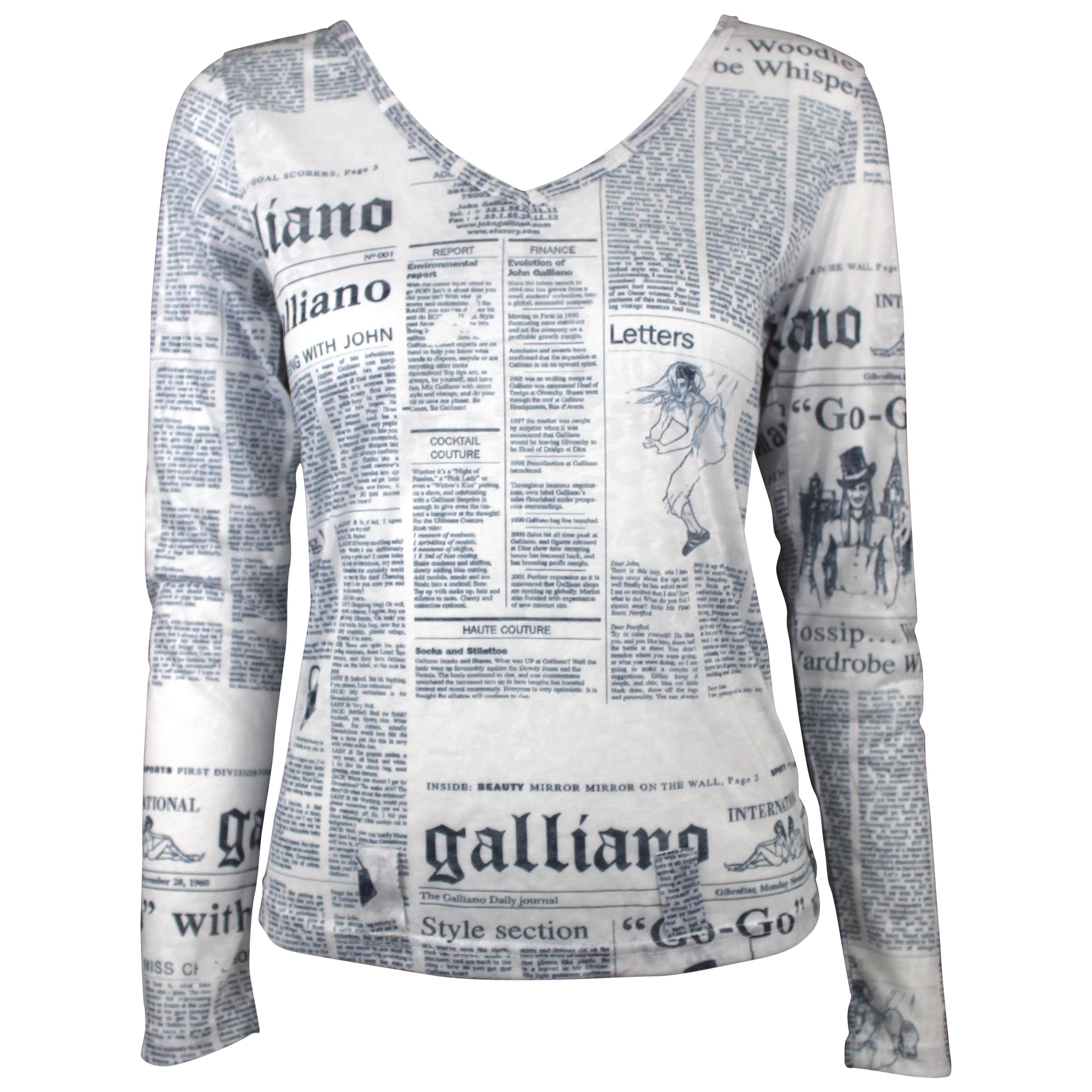 John Galliano Gazette Print Long Sleeve Shirt, c. 2011, Size M For Sale
