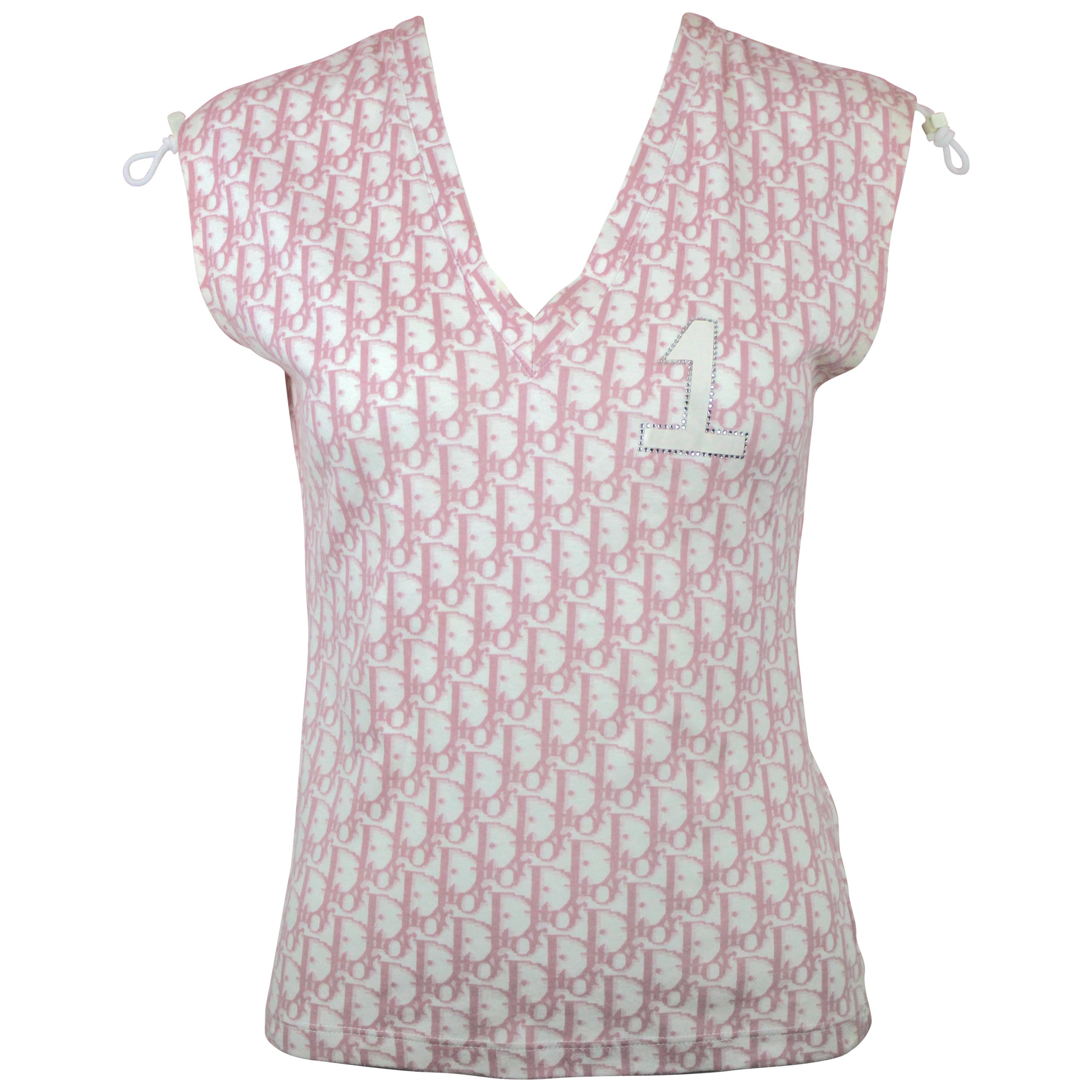 Dior Pink Monogram Tank with Toggles, c. 2000's, size 6 US