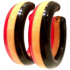 1930'S Bakelite Striped "Philadelphia" Hoop Earrings