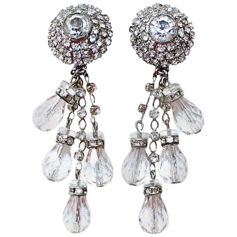 Circa 1960s William deLillo Crystal Chandelier Earrings For Sale