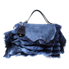 Used Vivienne Westwood Blue Fur "New York" Bag with Logo Charm, AW16