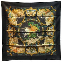 Authentic Hermes Cavaliers Des Nuages Silk Scarf In Black