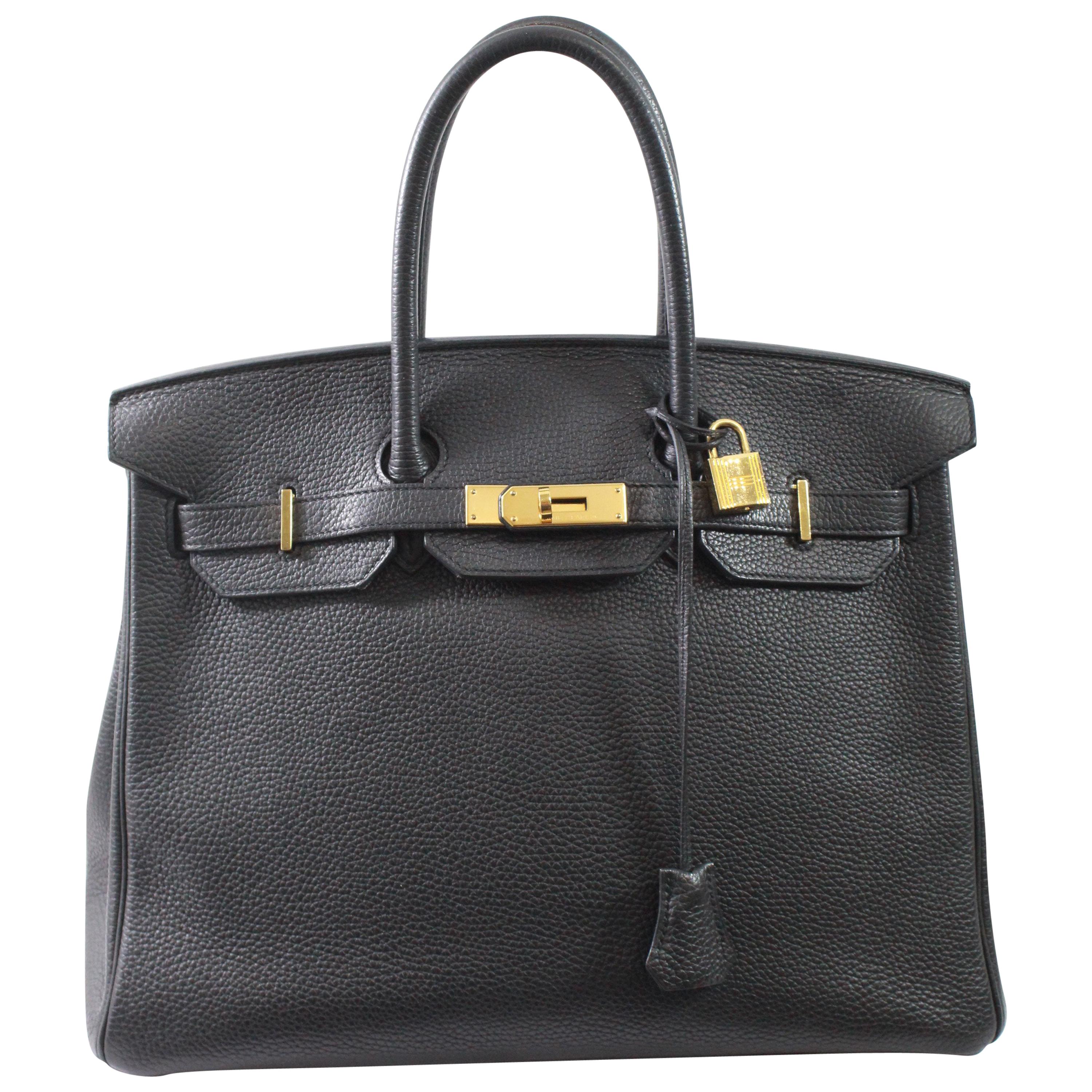 Birkin Hermes 35 in Black / Grey Graphite Leather and Golden Hardware