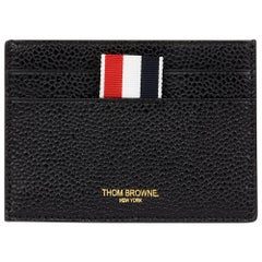 2018 Thom Browne Black Pebble Grained Calfskin Leather Stripe Cardholder