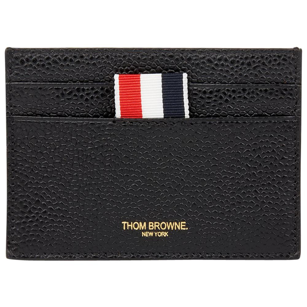 2018 Thom Browne Black Pebble Grained Calfskin Leather Stripe Cardholder