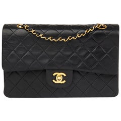1990 Chanel Black Quilted Lambskin Vintage Medium Classic Double Flap Bag 1990 Chanel Black Quilted Lambskin Vintage Medium Classic Double Flap Bag