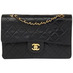 1990 Chanel Black Quilted Lambskin Vintage Medium Classic Double Flap Bag