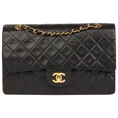 Chanel Black Quilted Lambskin Vintage Medium Classic Double Flap Bag