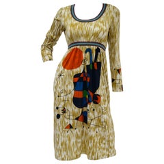 Retro Rare 1960s Goldworm Italian Knit Dress with Miró "Upside Down Figures" Print