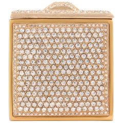 c.1930's Crystal Rhinestone Embellished Brass Square Mirror Compact