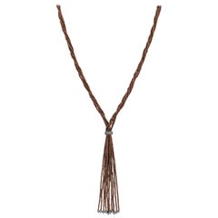 MATTHEW CAMPBELL LAURENZA Dark Bronze Metal & Sapphire Beaded Lariat Necklace