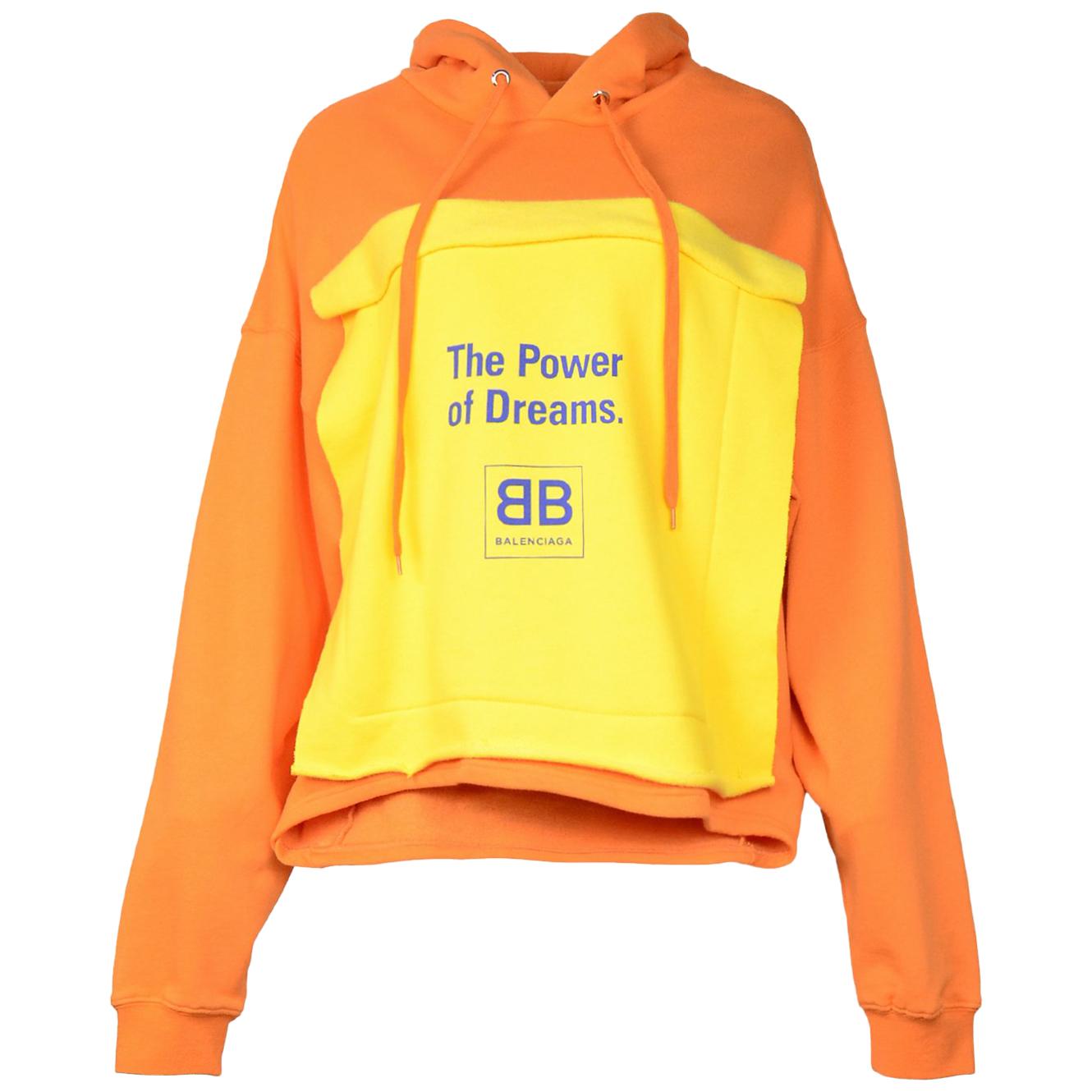 Balenciaga Men's Orange/Yellow The Power Of Dreams 2 Hem Hooded Sweatshirt  Sz XS