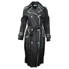 M Missoni Black Nylon Trench Coat W/ Multi-Color Trim Sz S