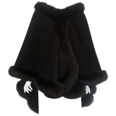 L J Black Wool & Cashmere Fox Fur Trimmed Cape 