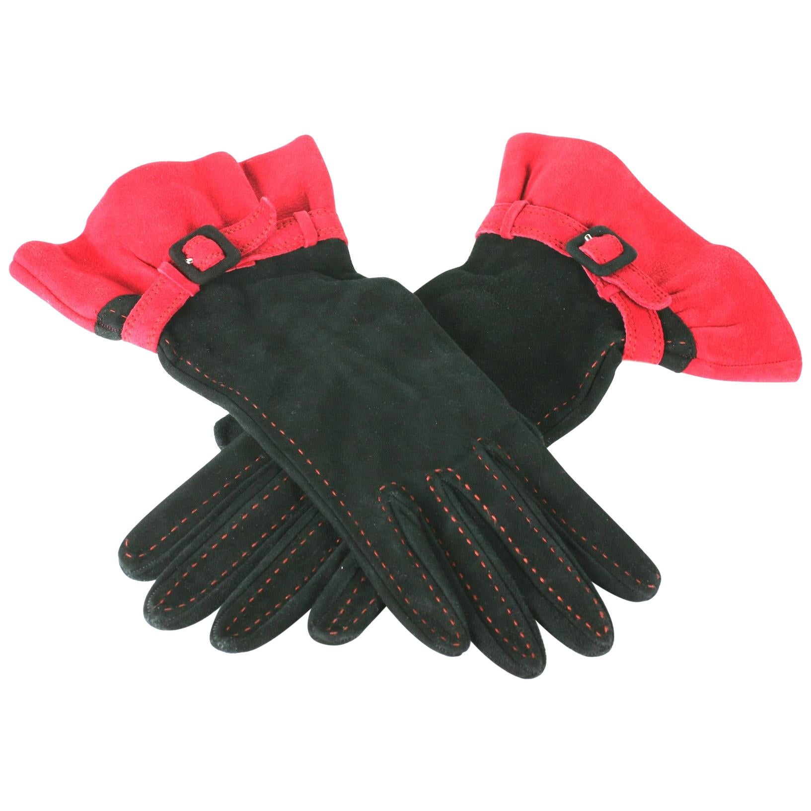 Moschino Suede Ruffled Gloves