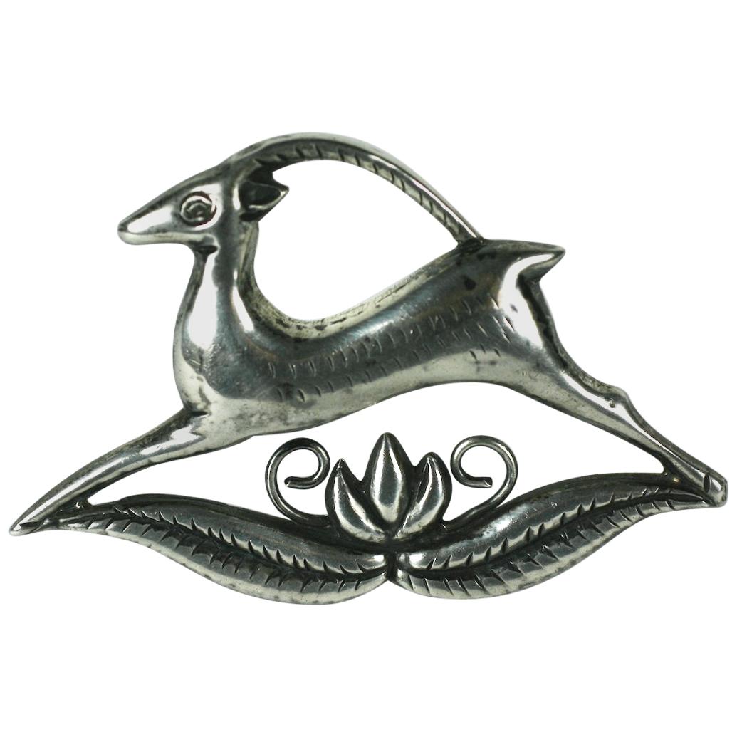 Mexican Sterling Gazelle Brooch For Sale