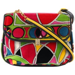 EMILIO PUCCI Jana c.1960's Stained Glass Signature Print Velvet Flap Top Purse