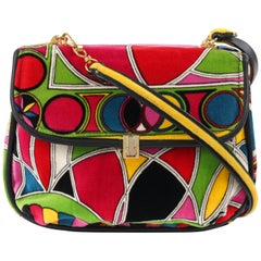  EMILIO PUCCI Jana c.1960's Stained Glass Signature Print Velvet Flap Top Purse