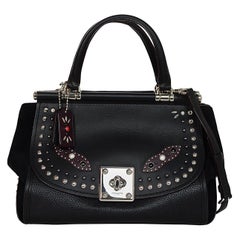 Coach Black Leather/Suede Studded Embellished Drifter Carryall Bag w/ Strap