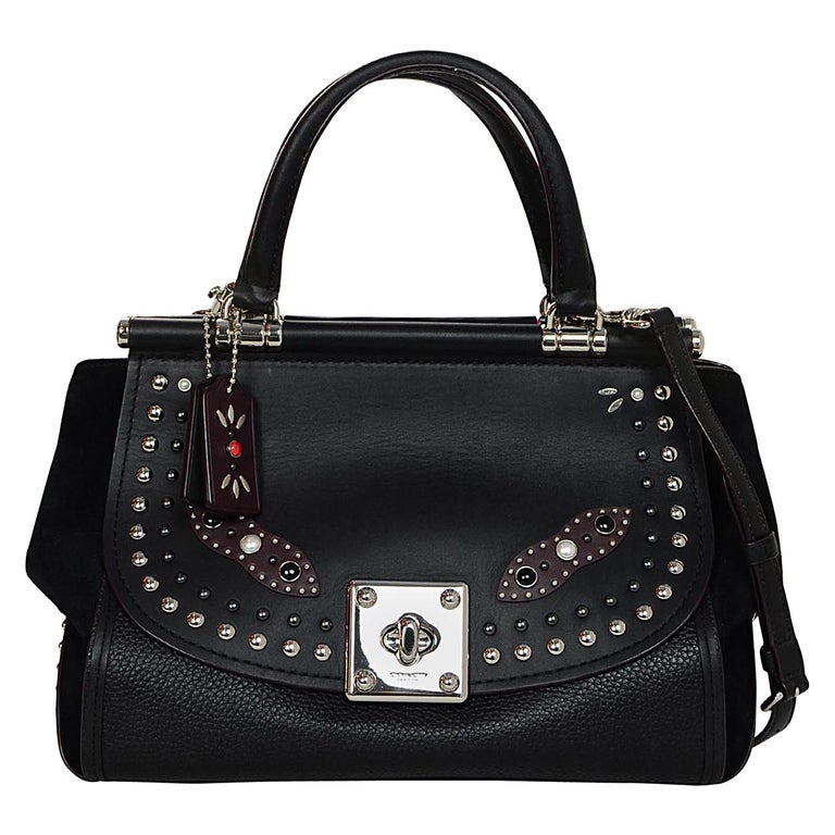 Coach Black Leather/Suede Studded Embellished Drifter Carryall Bag w ...