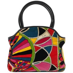 EMILIO PUCCI c.1960's Stained Glass Signature Print Velvet Top Handle Purse