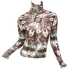 Vintage Jean Paul Gaultier 1990s Distressed Medallion Paisley Print Turtleneck