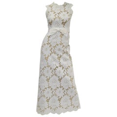 Vintage 1970s White Large Scale Floral Lace Dress