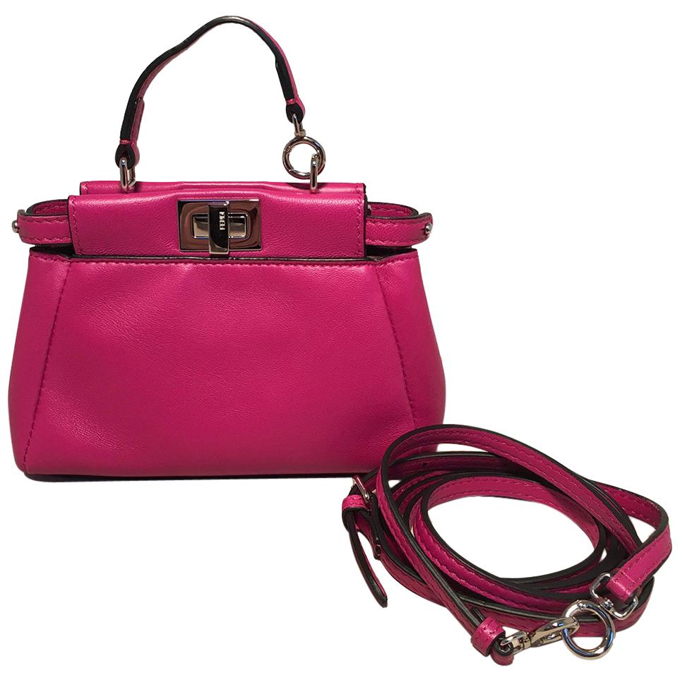 Fendi Micro Mini Fuchsia Pink Peekaboo Bag with Shoulder Strap 