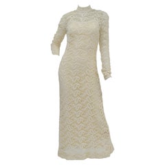 Vintage 1970s Cream Crochet Paisley Lace Dress