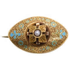 Genuine Pearl Intricate Taille D
Epargne Enamel Floral Pin Brooch Pendant