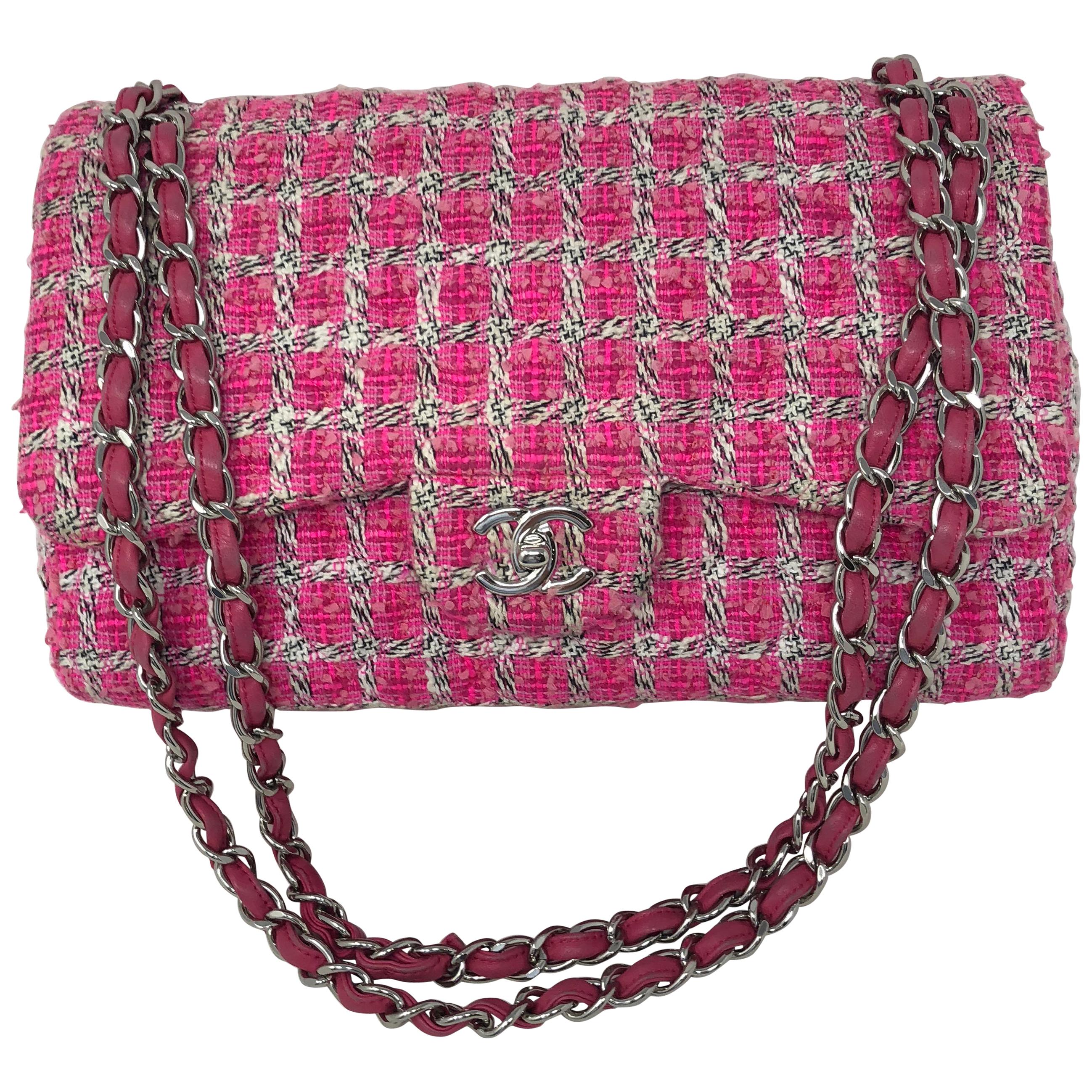Chanel Hot Pink Tweed Double Flap