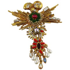 Christian Lacroix Vintage Gold Toned Jewelled Baroque Brooch Christian Lacroix Vintage Gold Toned Jewelled Baroque Brooch