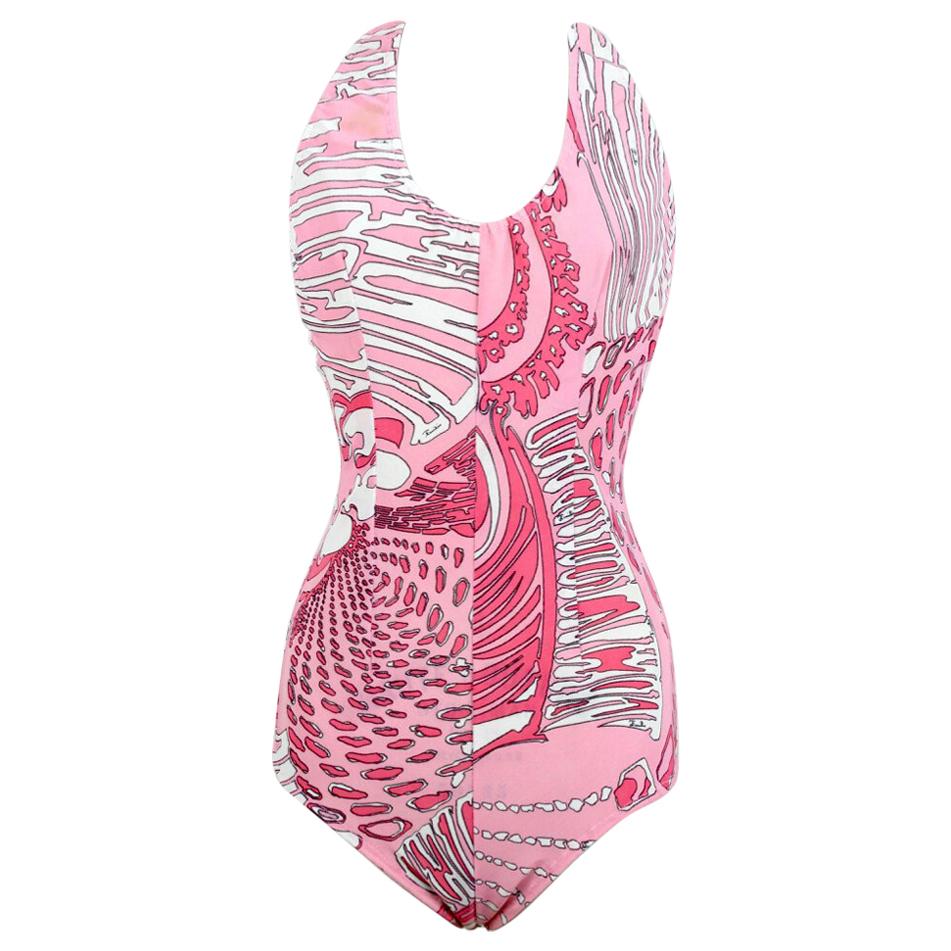 EMILIO PUCCI 1960s Pink "Mombasa" Print One-Piece Halter Neck Swimsuit Size S For Sale