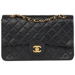 1990 Chanel Black Quilted Lambskin Vintage Medium Classic Double Flap Bag