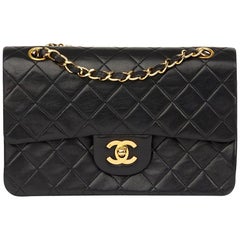 1991 Chanel Black Quilted Lambskin Vintage Small Classic Double Flap Bag