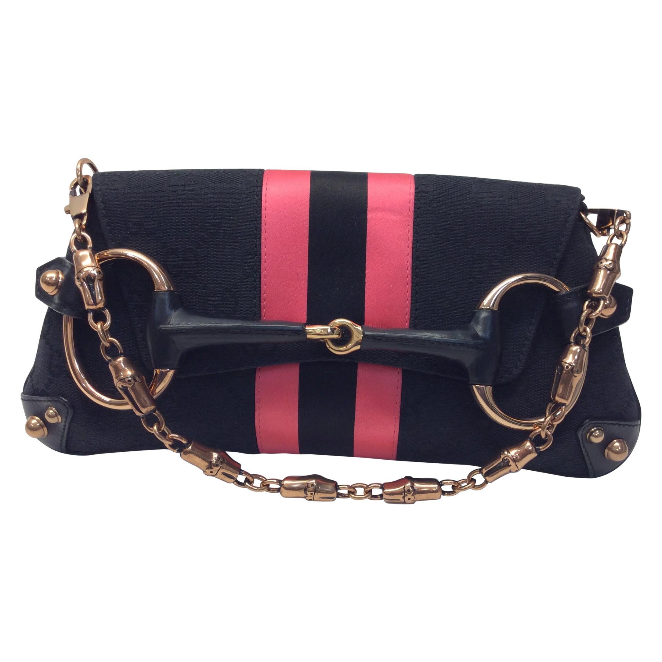 Gucci Black with Pink Stripes Small Shoulder Bag For Sale