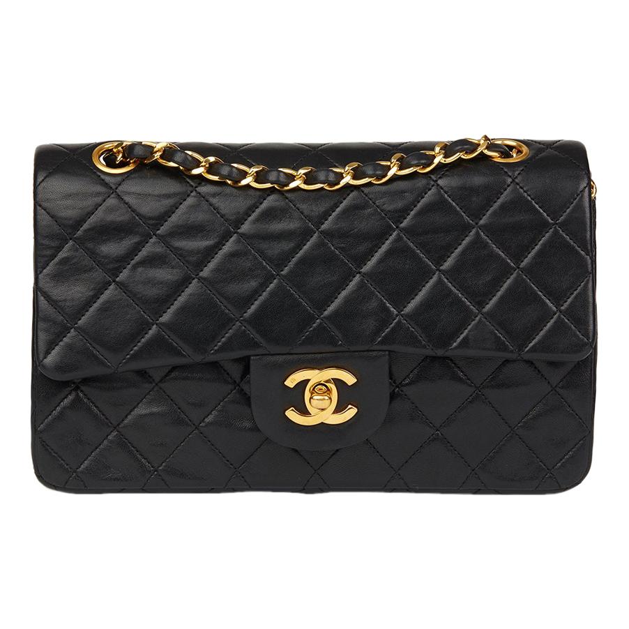 1990 Chanel Black Quilted Lambskin Vintage Small Classic Double Flap Bag