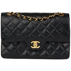 1987 Chanel Black Quilted Lambskin Vintage Small Classic Double Flap Bag