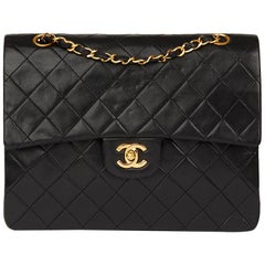 1987 Chanel Black Quilted Lambskin Vintage Medium Tall Classic Double Flap Bag