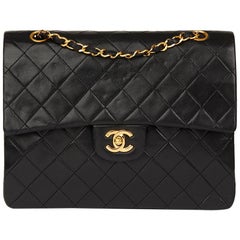 1987 Chanel Black Quilted Lambskin Vintage Medium Tall Classic Double Flap Bag