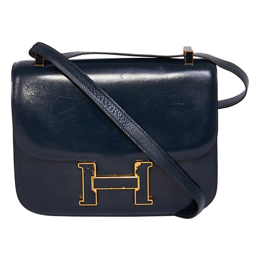 HERMES Vintage Constance Bag in Navy Blue Leather Box