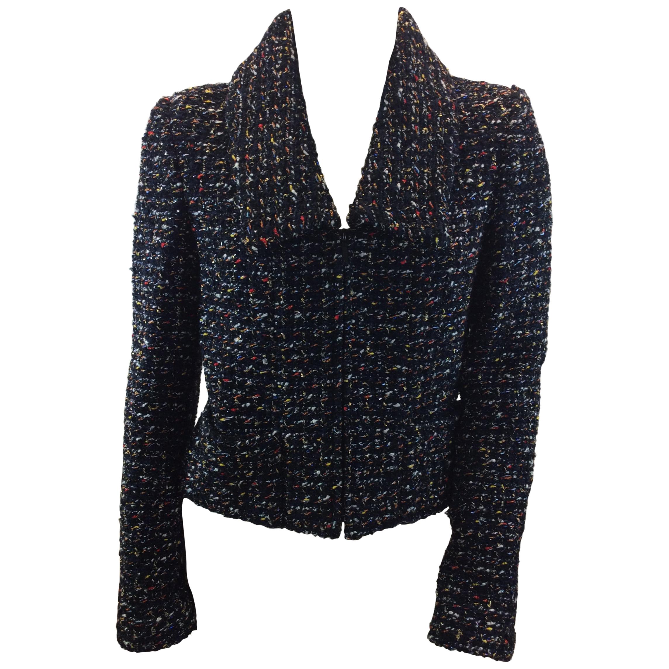 Chanel Navy Blue Metallic Jacket NWT For Sale