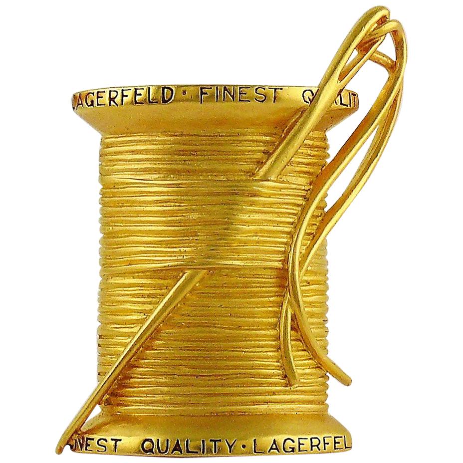 Karl Lagerfeld Vintage Massive Gold Toned Needle and Thread Brooch