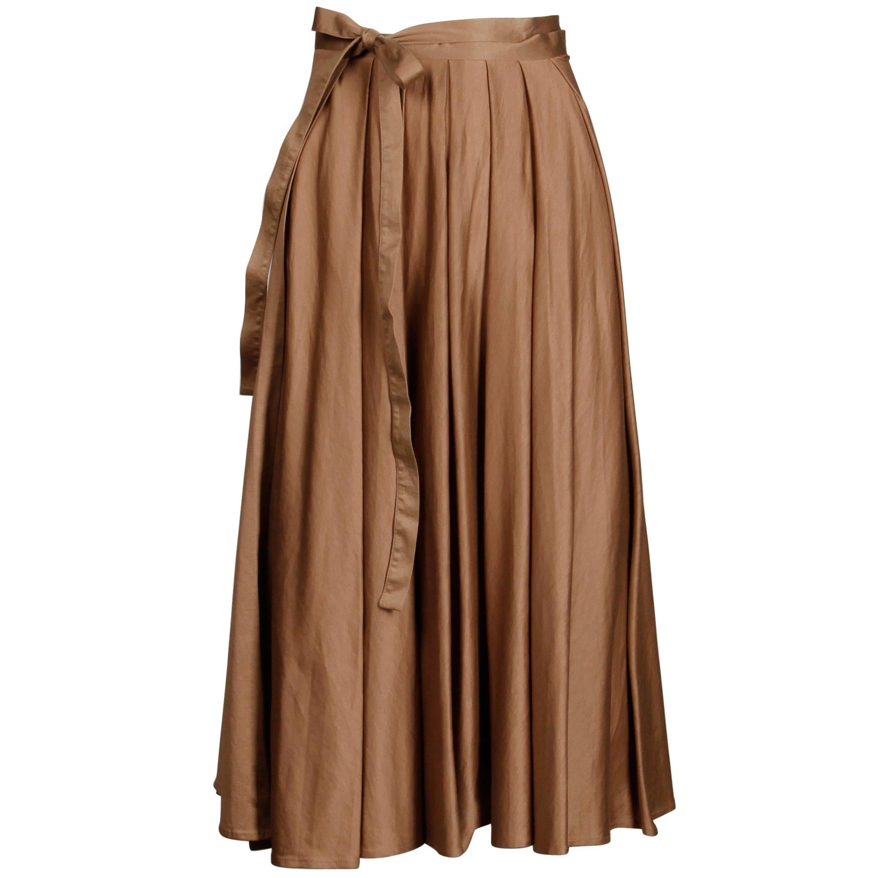 1980s Kenzo Paris Vintage Taupe Brown Cotton Wrap Midi Skirt