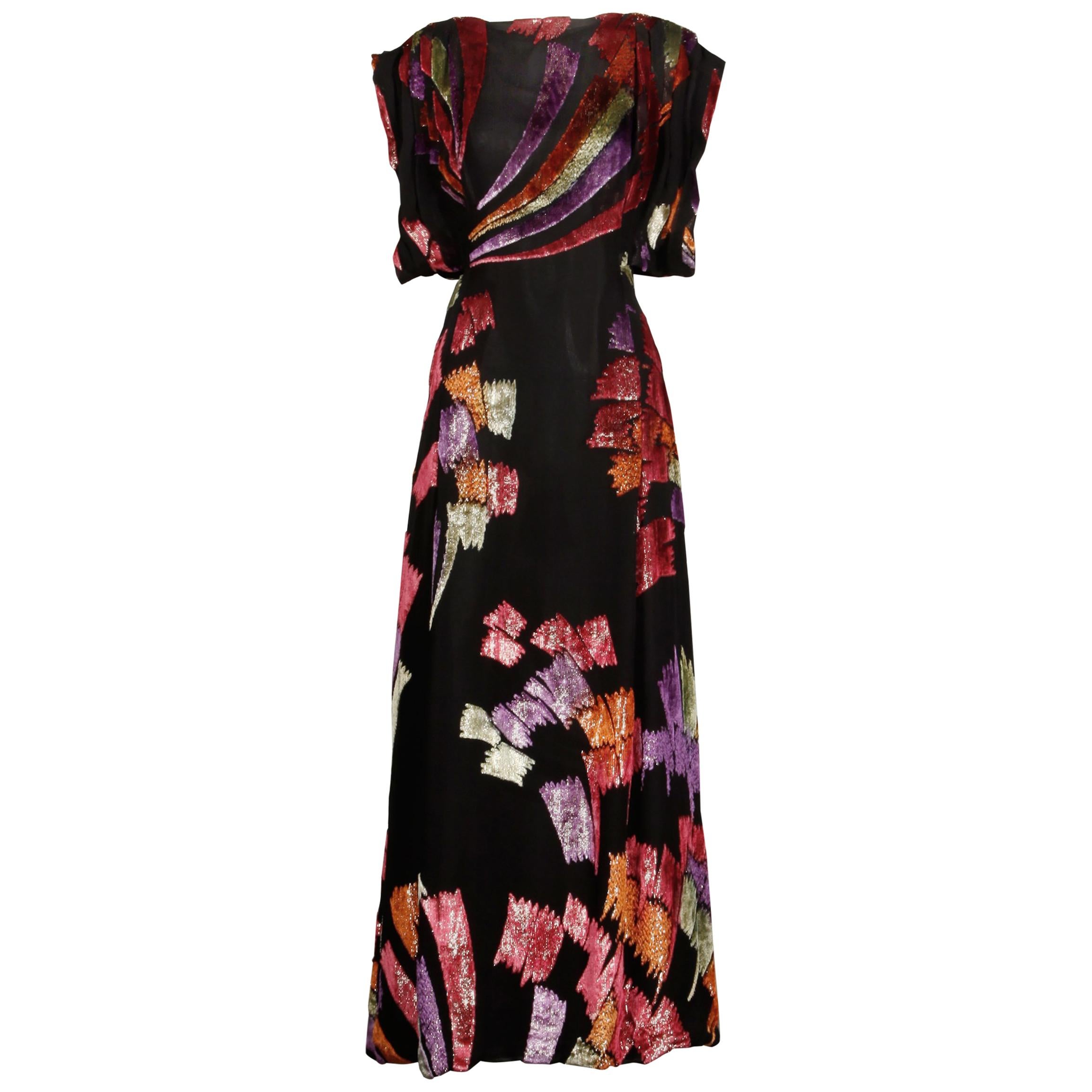 Museum Quality 1970s Pauline Trigere Vintage Black Silk Evening Gown/ Dress