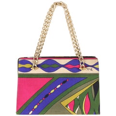 EMILIO PUCCI c.1960's Signature Abstract Print Silk Chain Handle Kiss Lock Purse