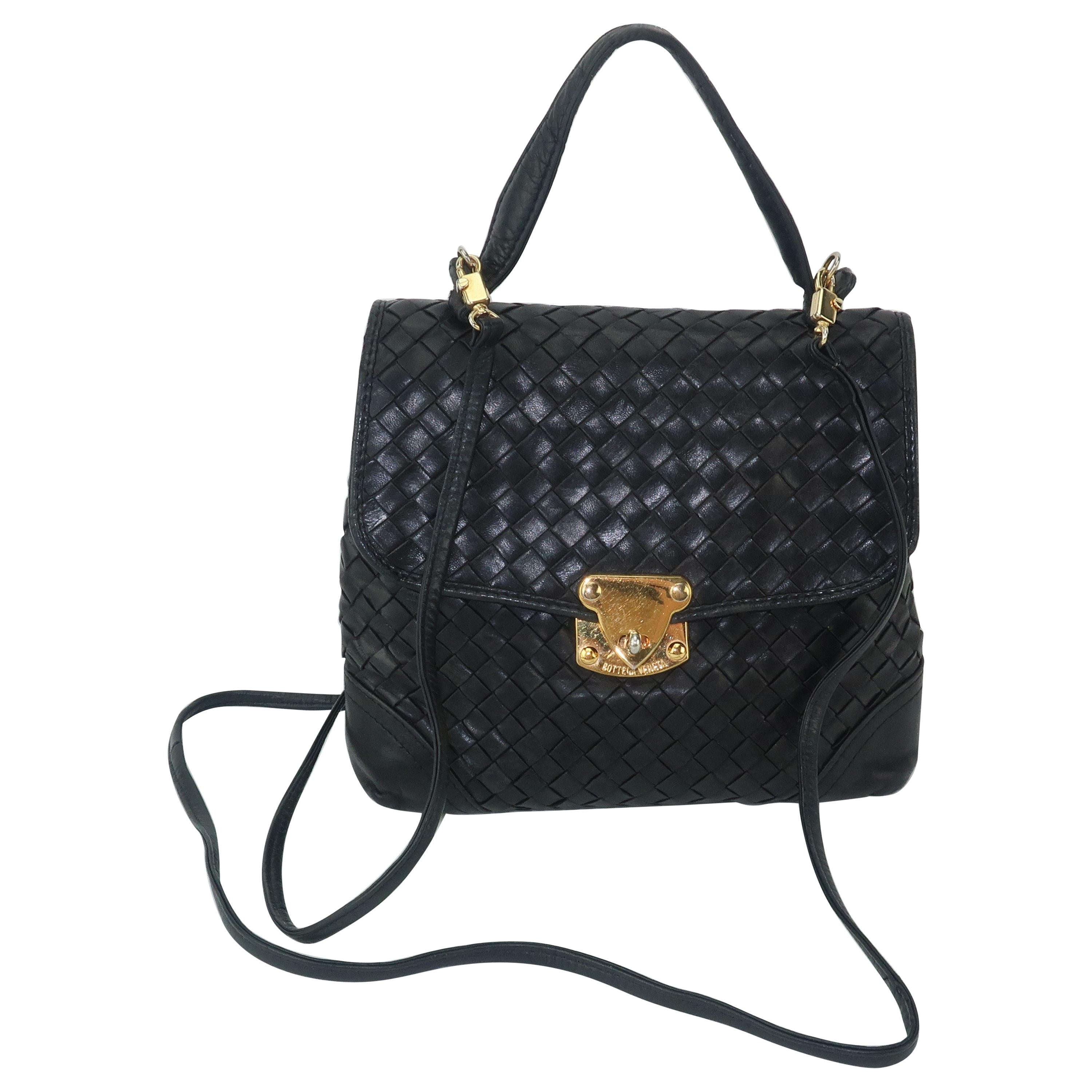 Bottega Veneta Black Intrecciato Leather Shoulder Handbag